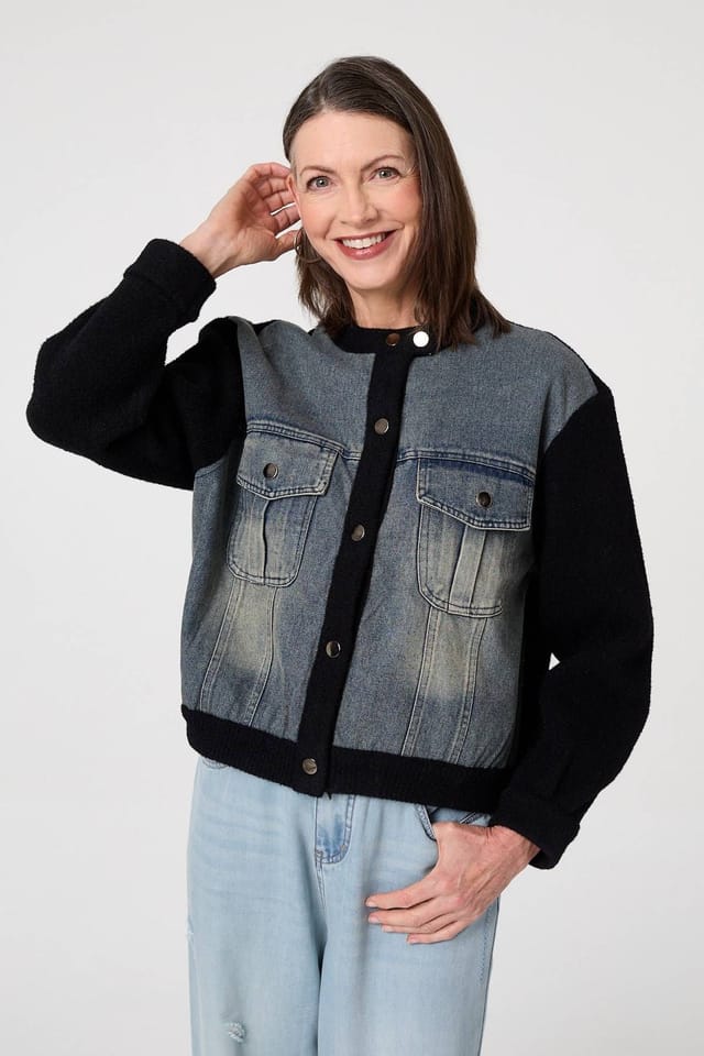 Izabel London Izabel London Women's Denim Contrast Texture Boxy Jacket in Black - 2