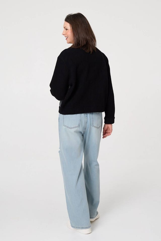 Izabel London Izabel London Women's Denim Contrast Texture Boxy Jacket in Black - 3