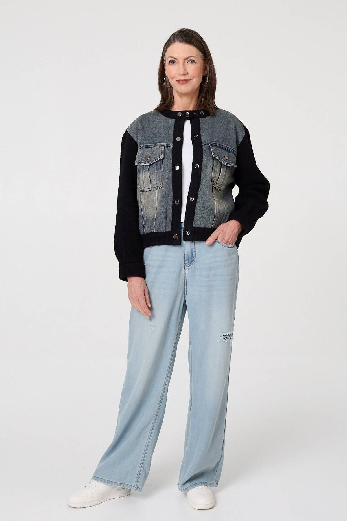 Izabel London Izabel London Women's Denim Contrast Texture Boxy Jacket in Black - 4