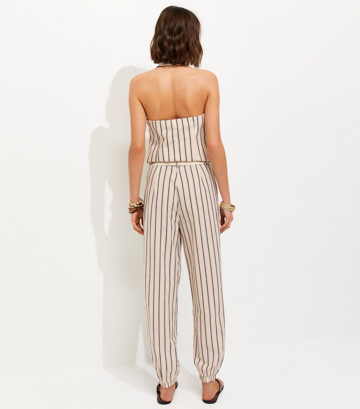 New Look Women's Cream Cotton Stripe Tailored Cuffed Trousers New Look - 4