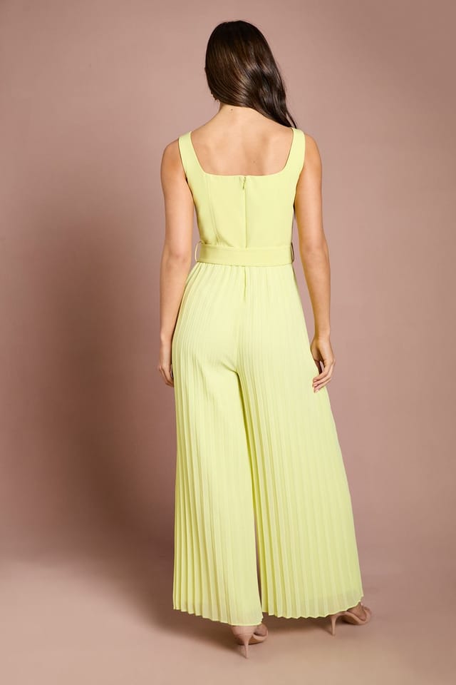 Coast Coast Women's Seam Detail Pleated Wide Leg Jumpsuit in Lemon - 3