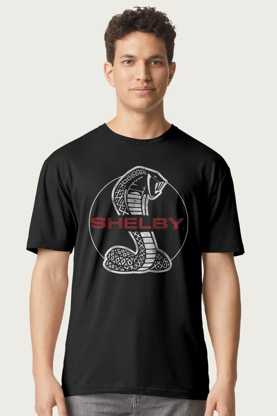 Shelby Shelby Men's Red Text Cobra Logo T-Shirt in Black