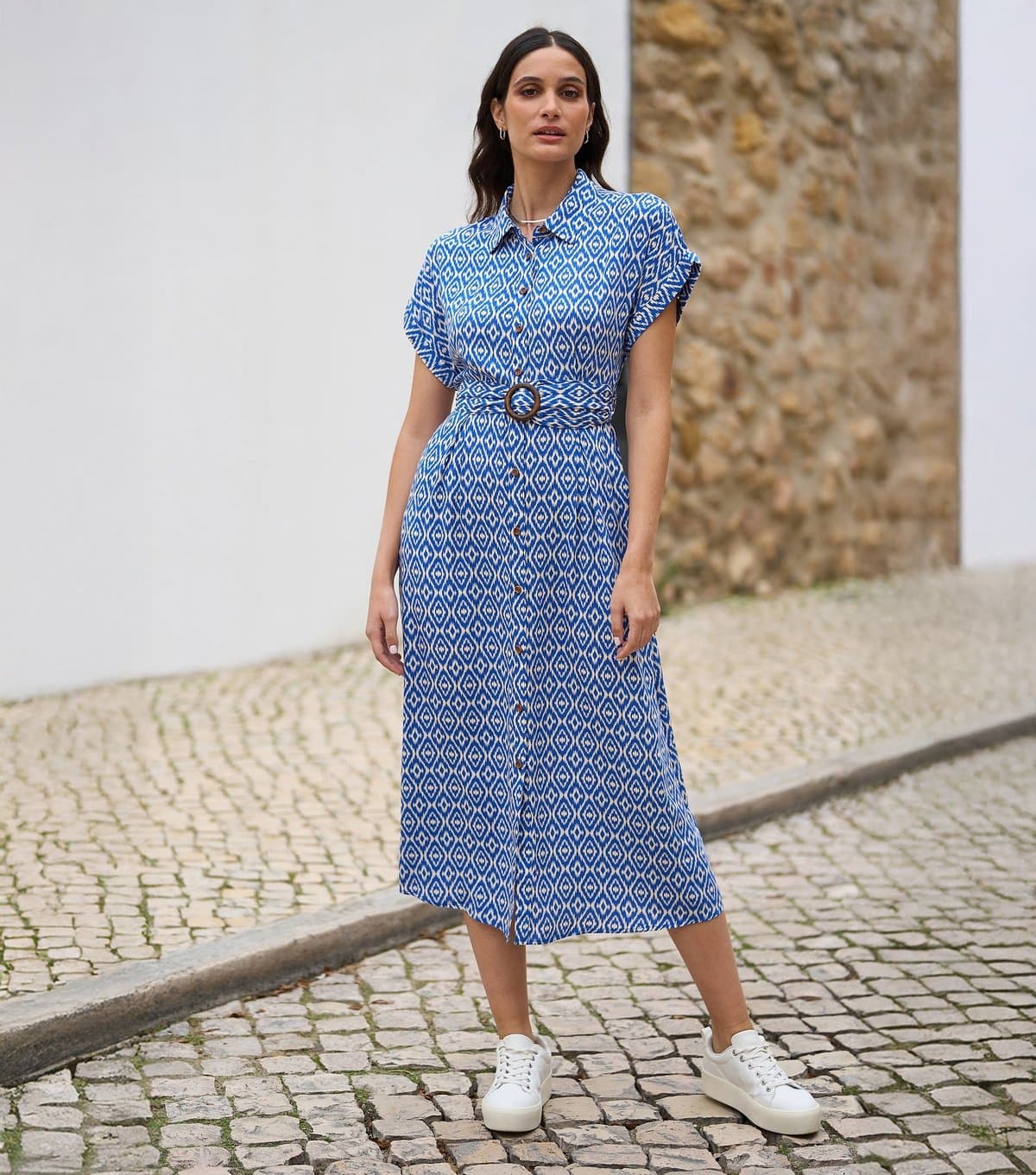 Yumi Women's Blue Geometric Print Shirt Dress Yumi New Look