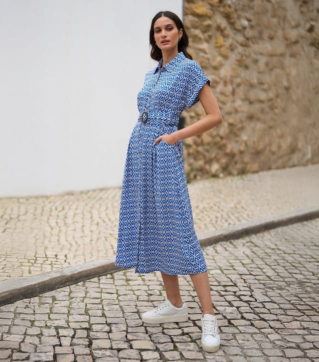 Yumi Women's Blue Geometric Print Shirt Dress Yumi New Look - 2