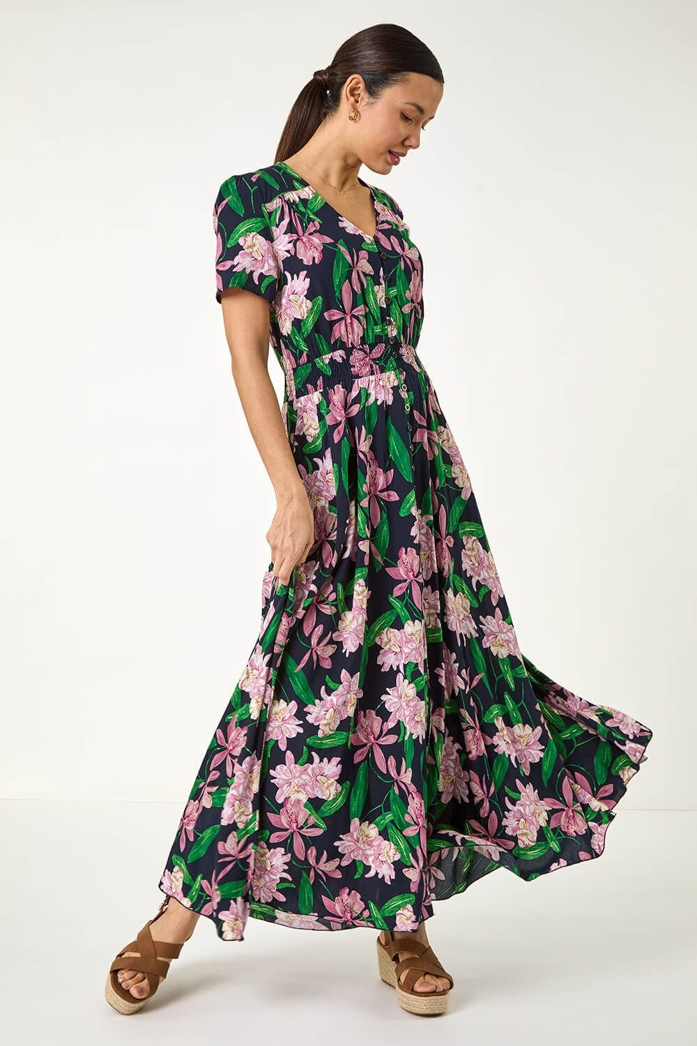 Roman Roman Women's Floral Shirred Maxi Dress in Pink - 2