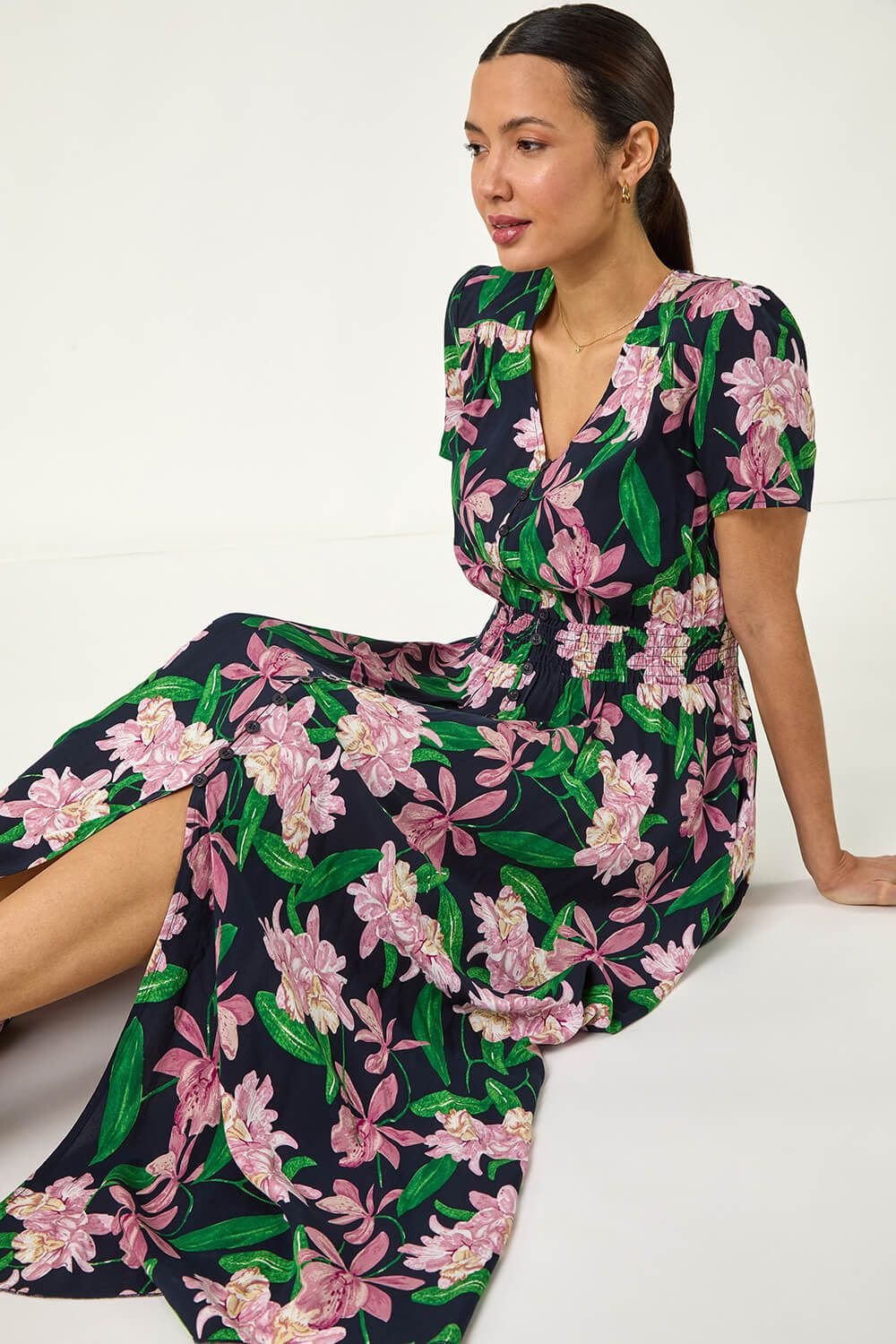 Roman Roman Women's Floral Shirred Maxi Dress in Pink - 4