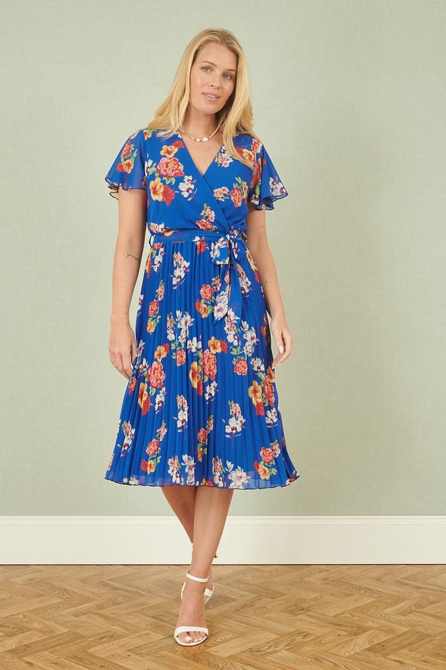 Yumi Yumi Women's Blue Floral Pleated Wrap Dress - 2