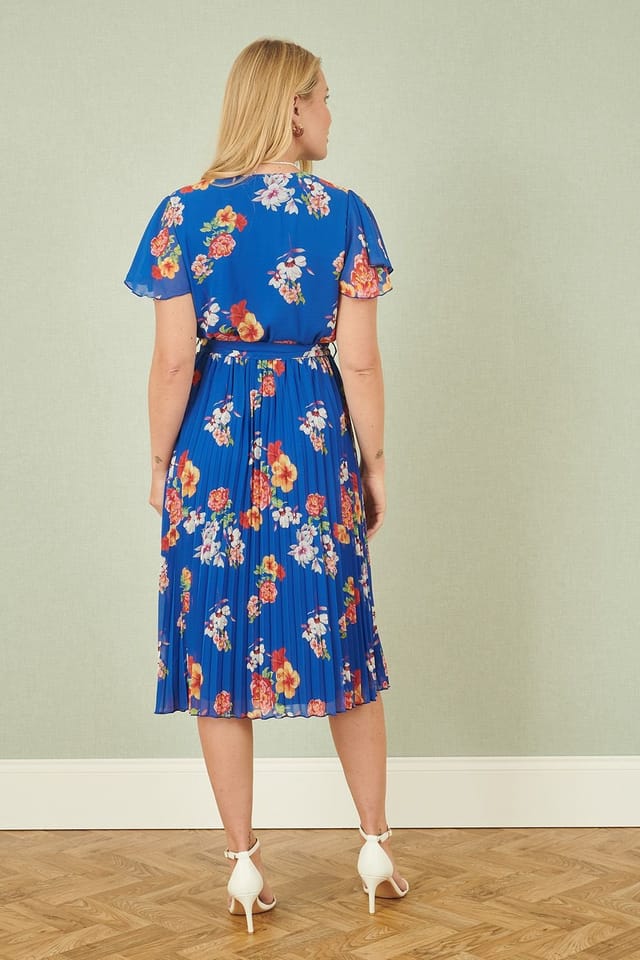 Yumi Yumi Women's Blue Floral Pleated Wrap Dress - 3