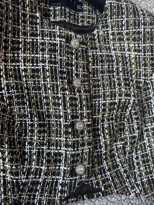 ASOS Asos LUXE boucle blazer with embellished buttons in black & gold