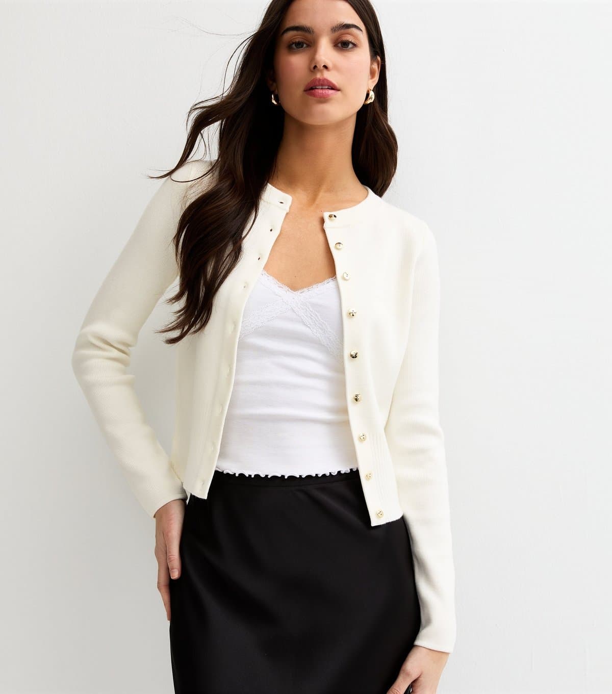 New Look Women's Off White Compact Knit Crew Neck Cardigan New Look