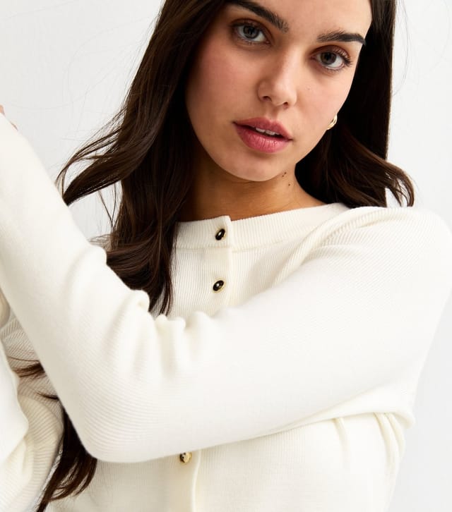 New Look Women's Off White Compact Knit Crew Neck Cardigan New Look - 2