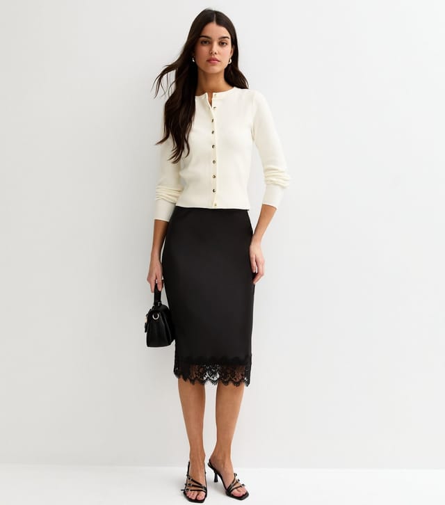 New Look Women's Off White Compact Knit Crew Neck Cardigan New Look - 3