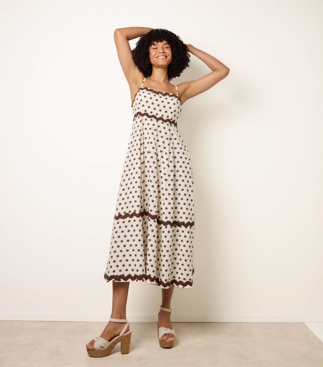 Blue Vanilla Women's Cream Polka Dot Midi Dress Blue Vanilla New Look - 3