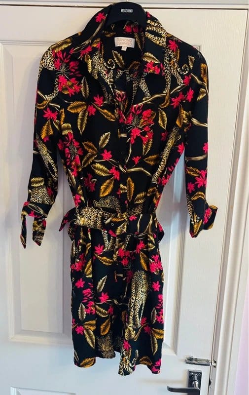 Dancing Leopard Black Floral Print Shirt Dress