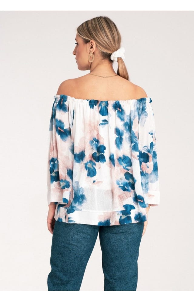 Love Lace Love Lace Women's Wide Neck Spanish Viscose Blouse with Cuff in Blue - 3
