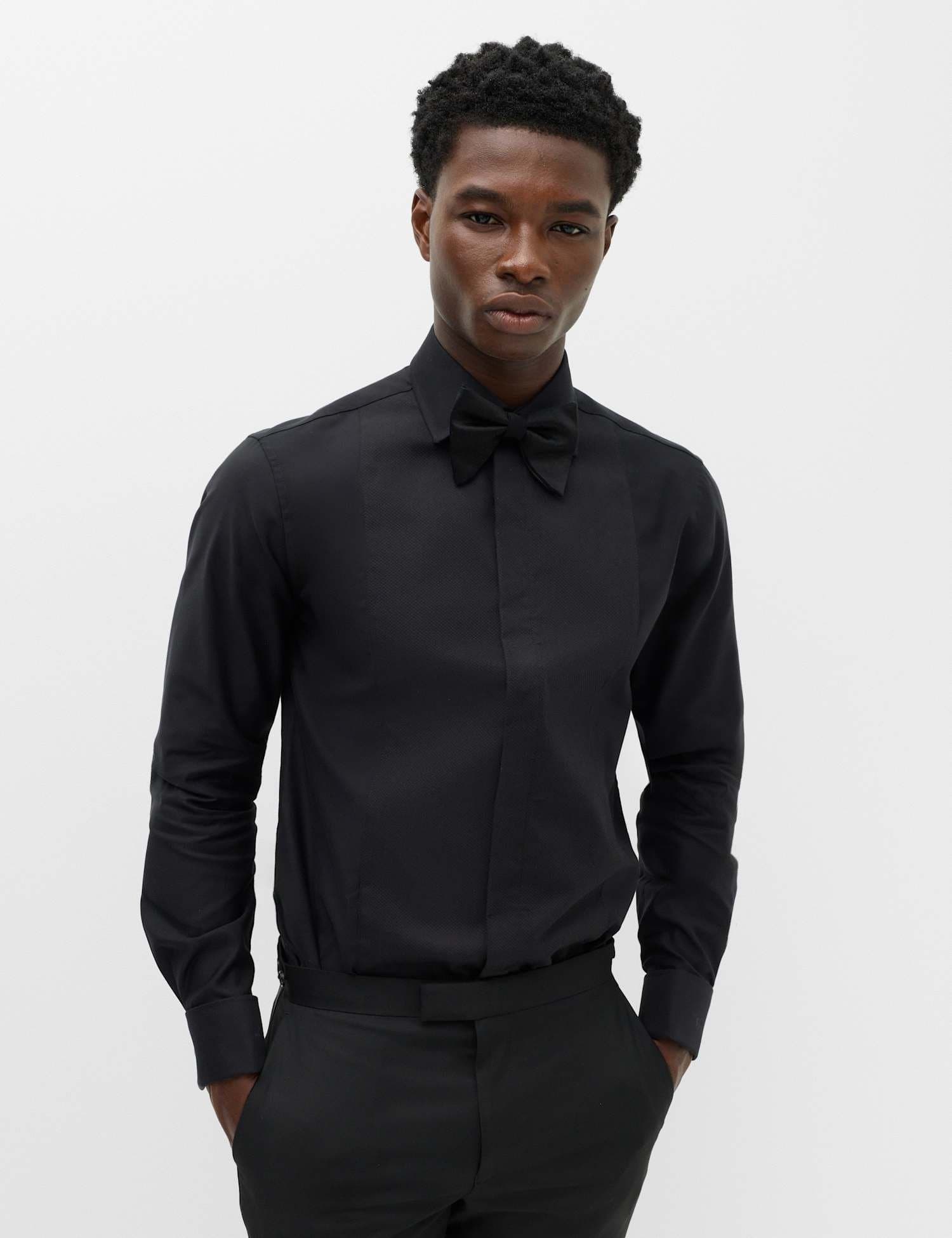 Marks & Spencer M&S Slim Fit Luxury Cotton Double Cuffed Dress Shirt Black