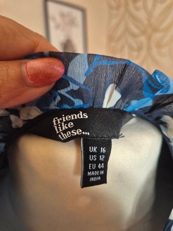 Friends Like These Navy Blue Floral Chiffon Long Sleeve Tie Neck