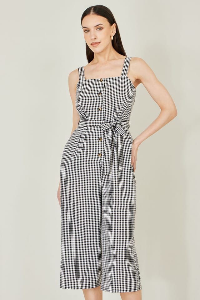 Yumi Yumi Women's Gingham Button Through Jumpsuit in Black - 2