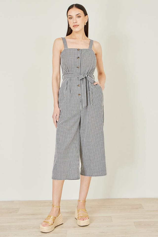 Yumi Yumi Women's Gingham Button Through Jumpsuit in Black - 3