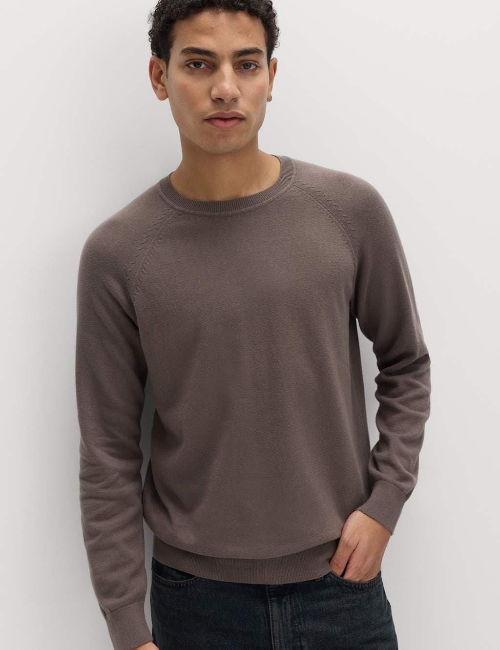 Marks & Spencer M&S Pure Cotton Crew Neck Jumper Medium Brown