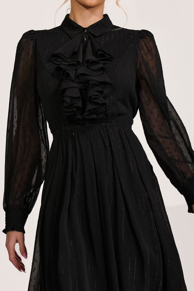 Jolie Moi Jolie Moi Women's Textured Chiffon Long Sleeve Shirt Dress in Black - 3