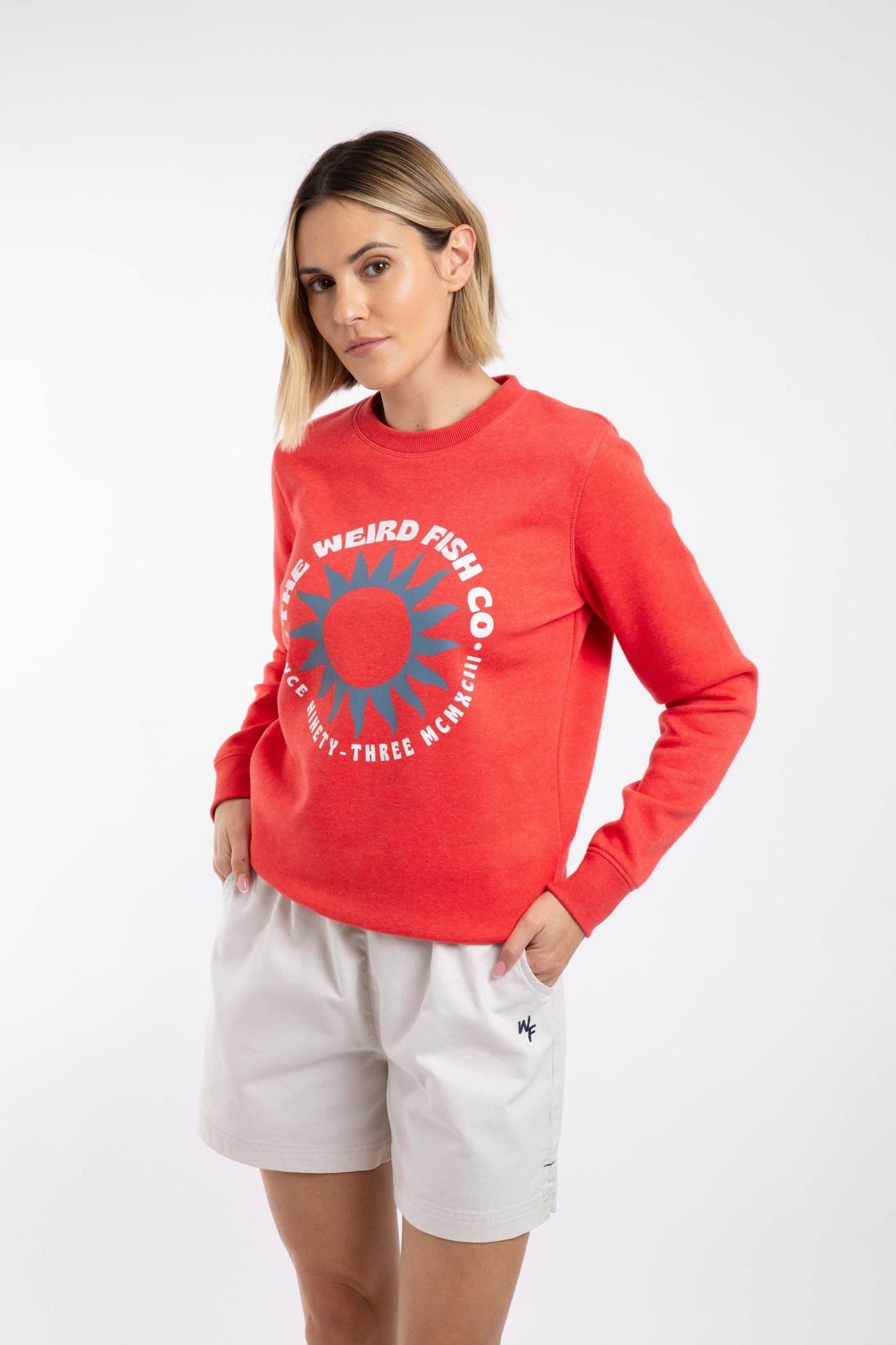 Weird Fish Weird Fish Women's Aurora Graphic Crew Neck Sweatshirt in Coral