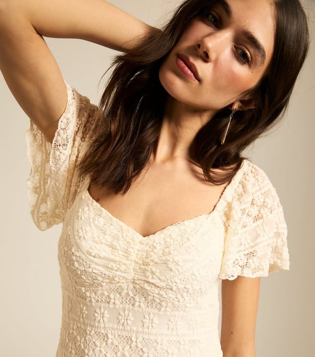 New Look Women's Cream Asymmetric Hem Lace Midi Dress New Look - 2