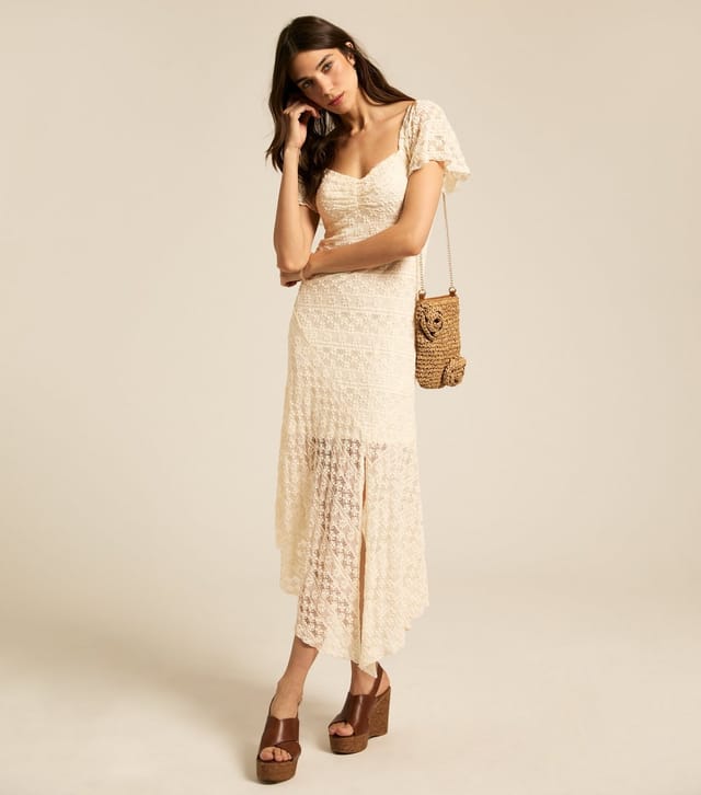 New Look Women's Cream Asymmetric Hem Lace Midi Dress New Look - 3