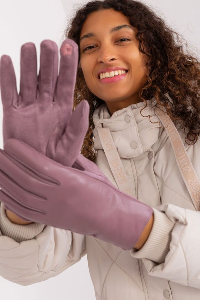 Love Lace Love Lace Women's Elegant Two Material Touchscreen Gloves With Flower Stitch in Violet - 2