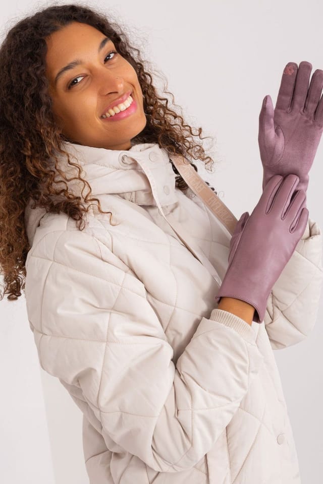 Love Lace Love Lace Women's Elegant Two Material Touchscreen Gloves With Flower Stitch in Violet - 3