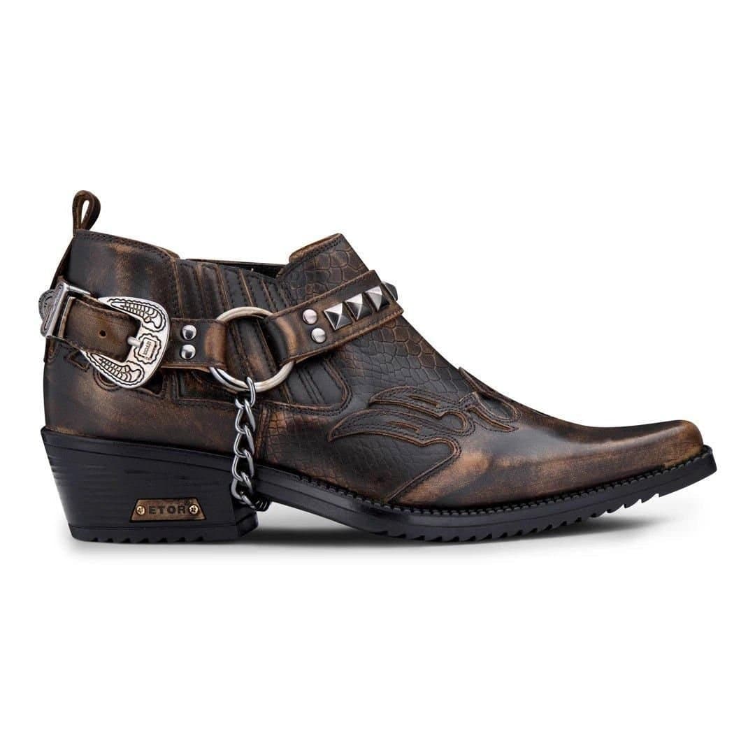 Etor Etor Men's Real Leather Cowboy Wincklepickers Shoes Cuban Heel in Brown