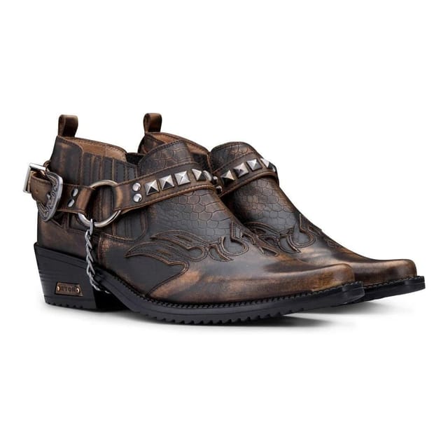 Etor Etor Men's Real Leather Cowboy Wincklepickers Shoes Cuban Heel in Brown - 2