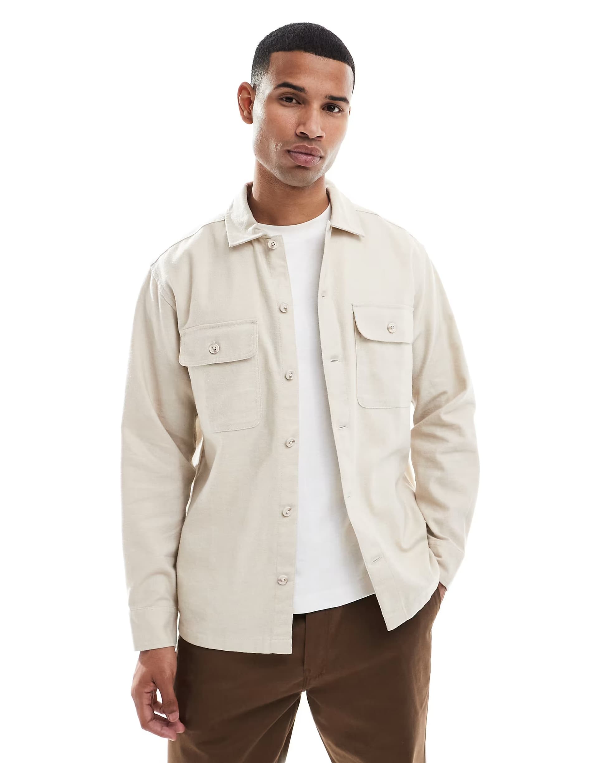 ASOS Jack & Jones brushed overshirt in grey