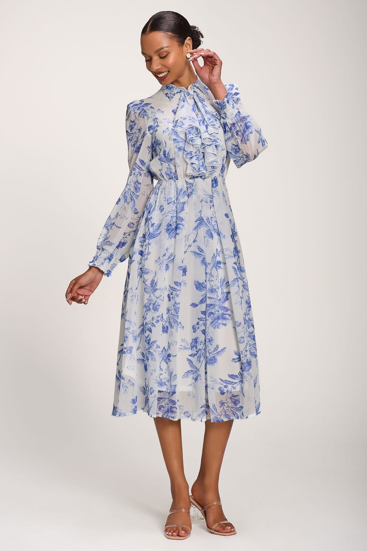 Jolie Moi Jolie Moi Women's Chiffon Print Ruffled Shirt Dress - 4