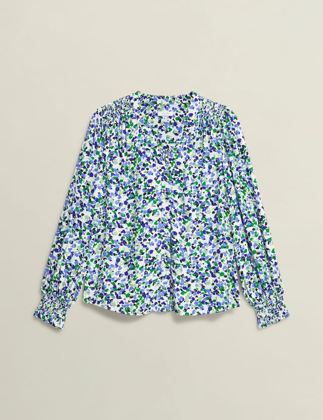 Hobbs London Hobbs London Women's Debbie Printed V-Neck Blouse in Mid Blue - 2