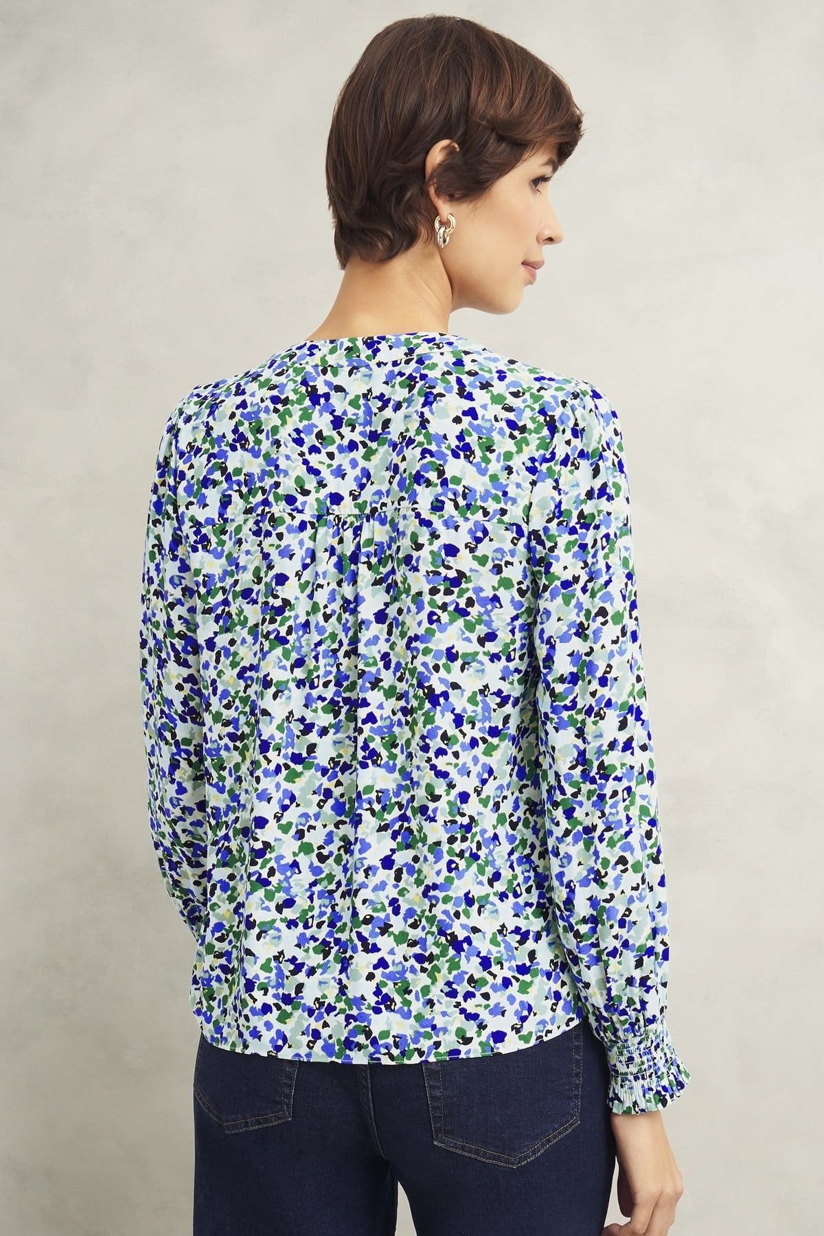 Hobbs London Hobbs London Women's Debbie Printed V-Neck Blouse in Mid Blue - 4
