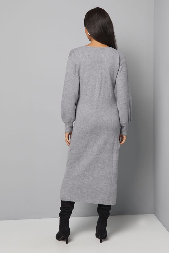 Wallis Wallis Women's Slouchy Wrap Knitted Midi Dress in Grey Marl - 3