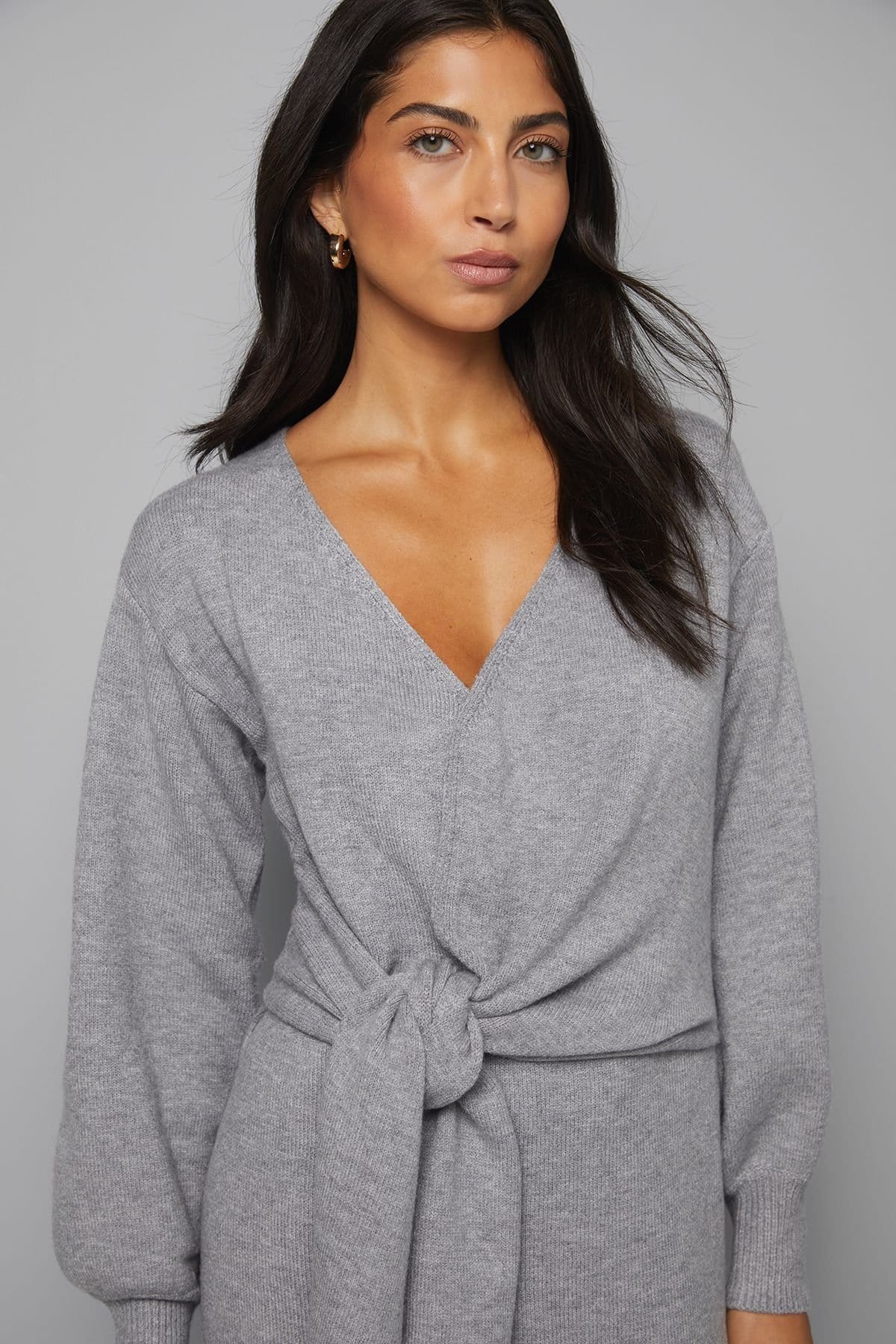 Wallis Wallis Women's Slouchy Wrap Knitted Midi Dress in Grey Marl - 4