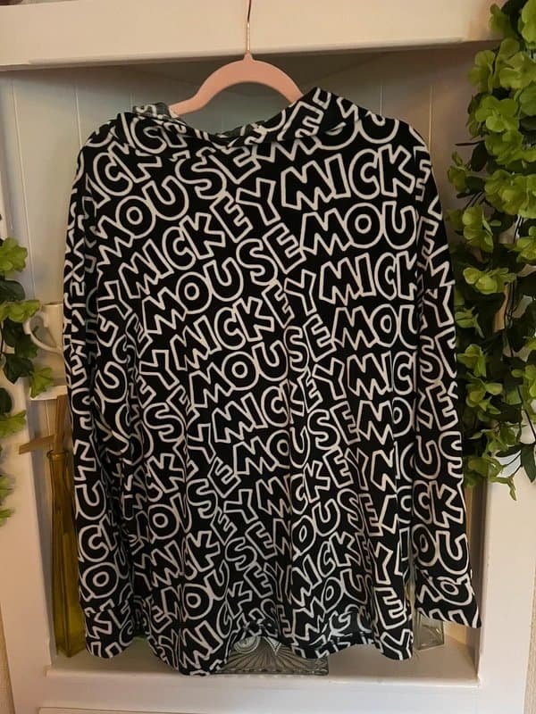 Disney x Primark Velvet Hoodie -Mickey Mouse -Block All- Over Print - Black & White -Size 12