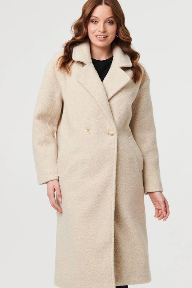 Izabel London Izabel London Women's Teddy Texture Long Sleeve Oversized Coat in Beige - 2