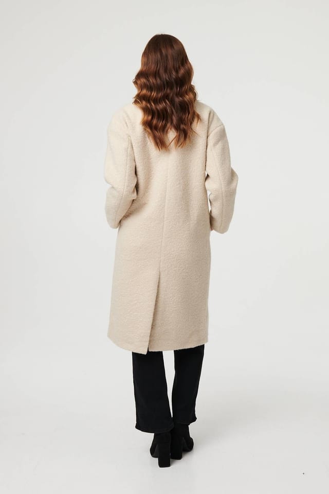 Izabel London Izabel London Women's Teddy Texture Long Sleeve Oversized Coat in Beige - 3