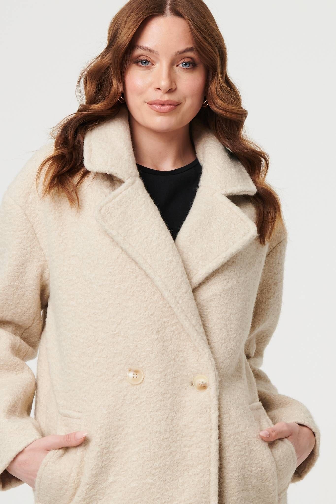 Izabel London Izabel London Women's Teddy Texture Long Sleeve Oversized Coat in Beige - 4