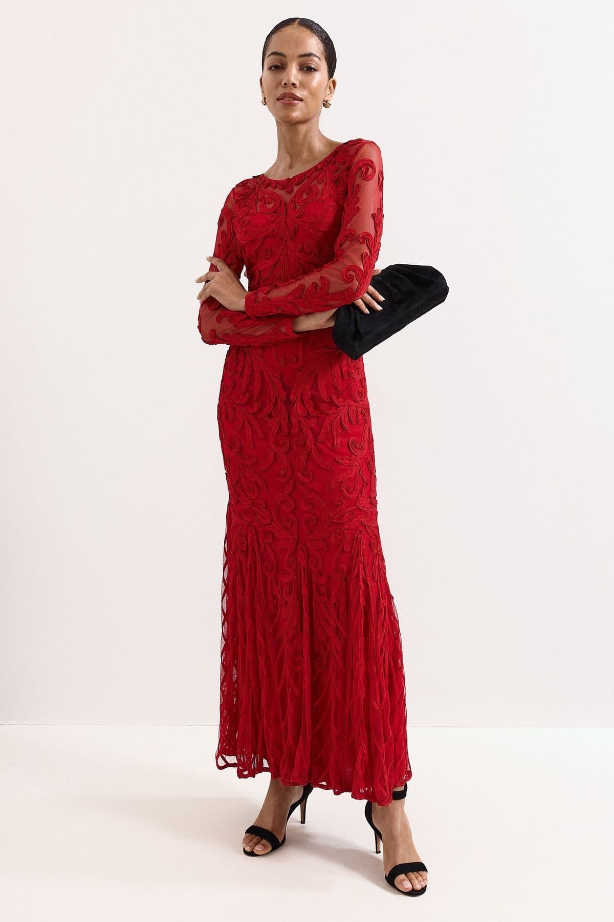 Phase Eight Phase Eight Women's Petite Phoenix Embroidered Maxi Dress in Dark Red