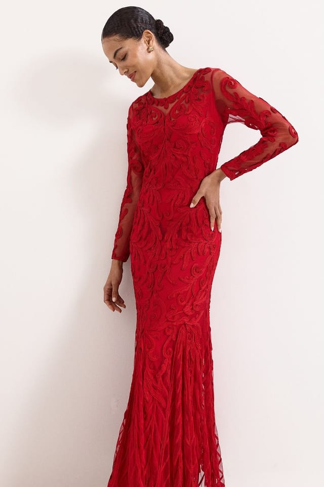 Phase Eight Phase Eight Women's Petite Phoenix Embroidered Maxi Dress in Dark Red - 3