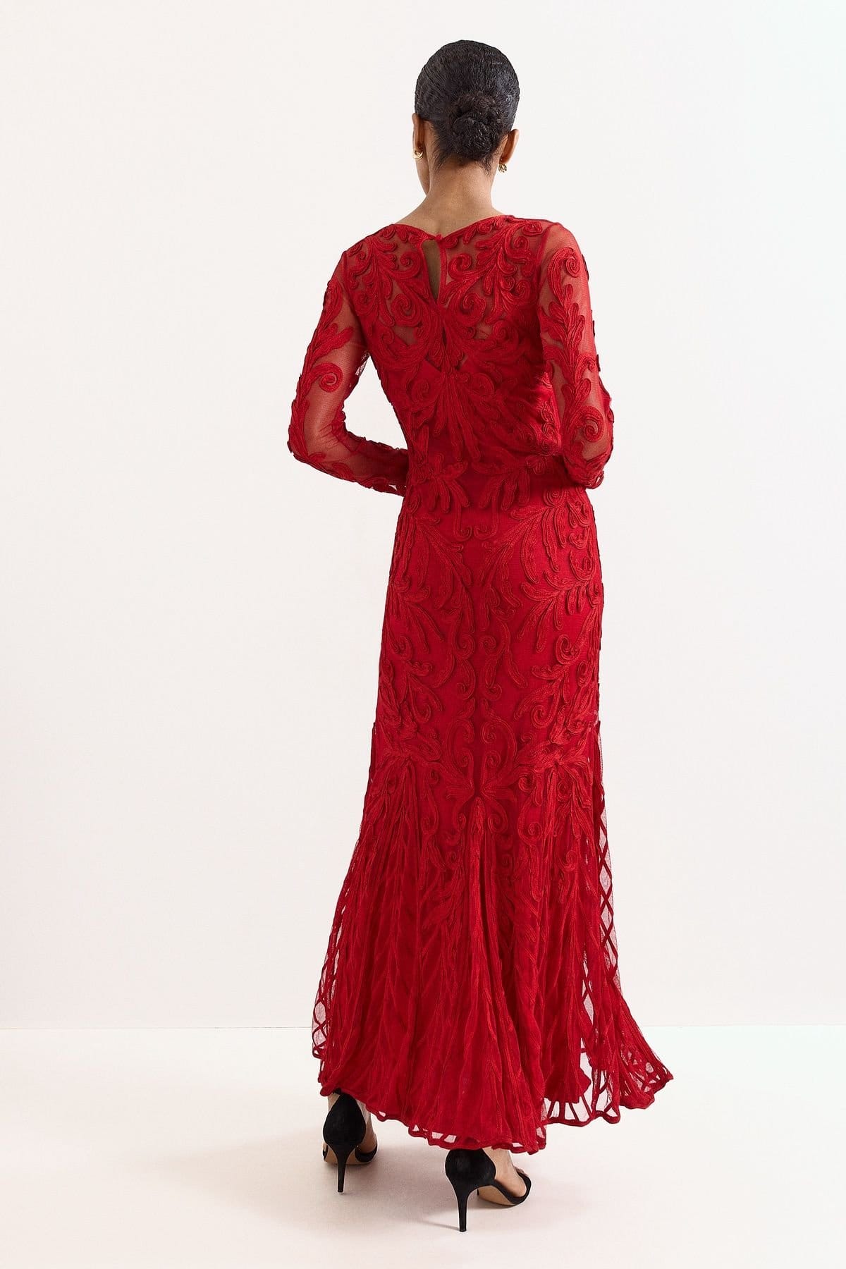 Phase Eight Phase Eight Women's Petite Phoenix Embroidered Maxi Dress in Dark Red - 4