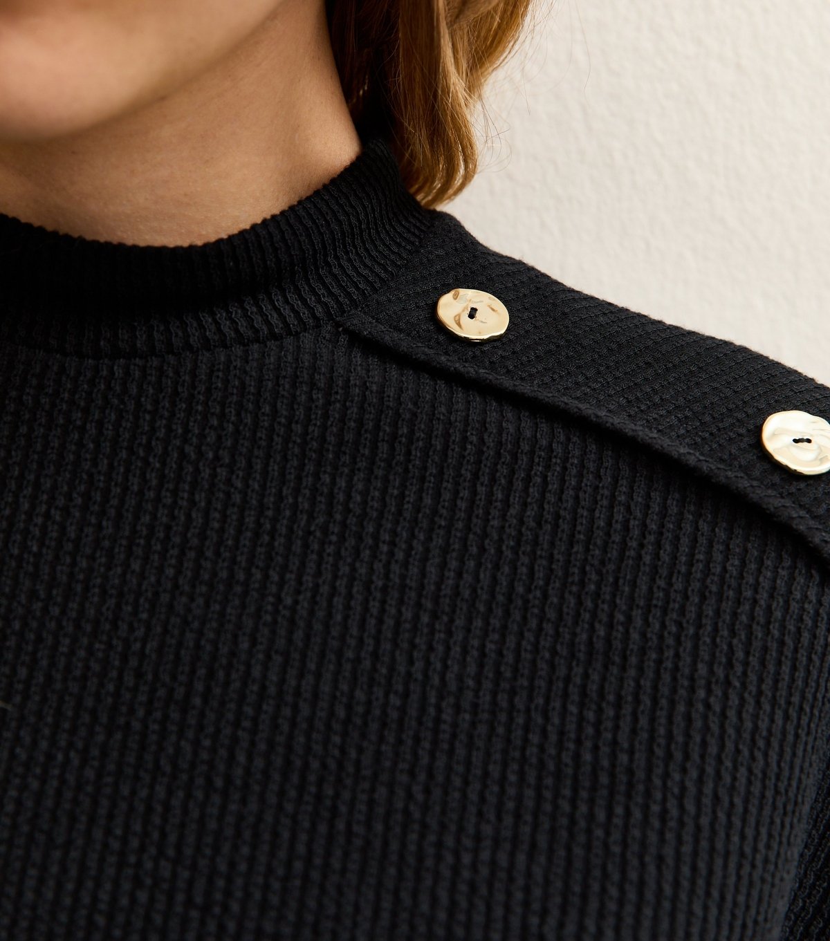 New Look Women's Black Faux Button Batwing Textured Short Sleeve Top New Look - 4