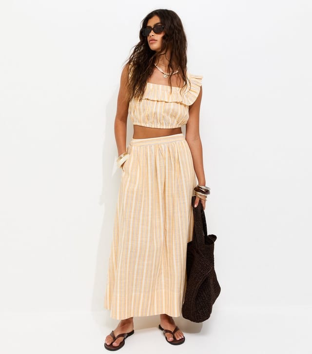 New Look Women's Yellow Cotton Poplin Striped Circle Midi Skirt New Look - 3