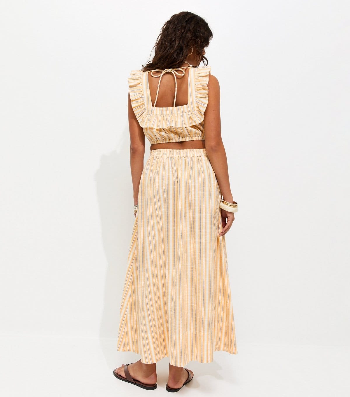 New Look Women's Yellow Cotton Poplin Striped Circle Midi Skirt New Look - 4
