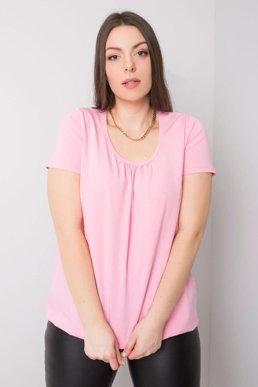 Love Lace Love Lace Women's Plus Size Short Sleeve Round Neck T-Shirt Style 167924 in Pink