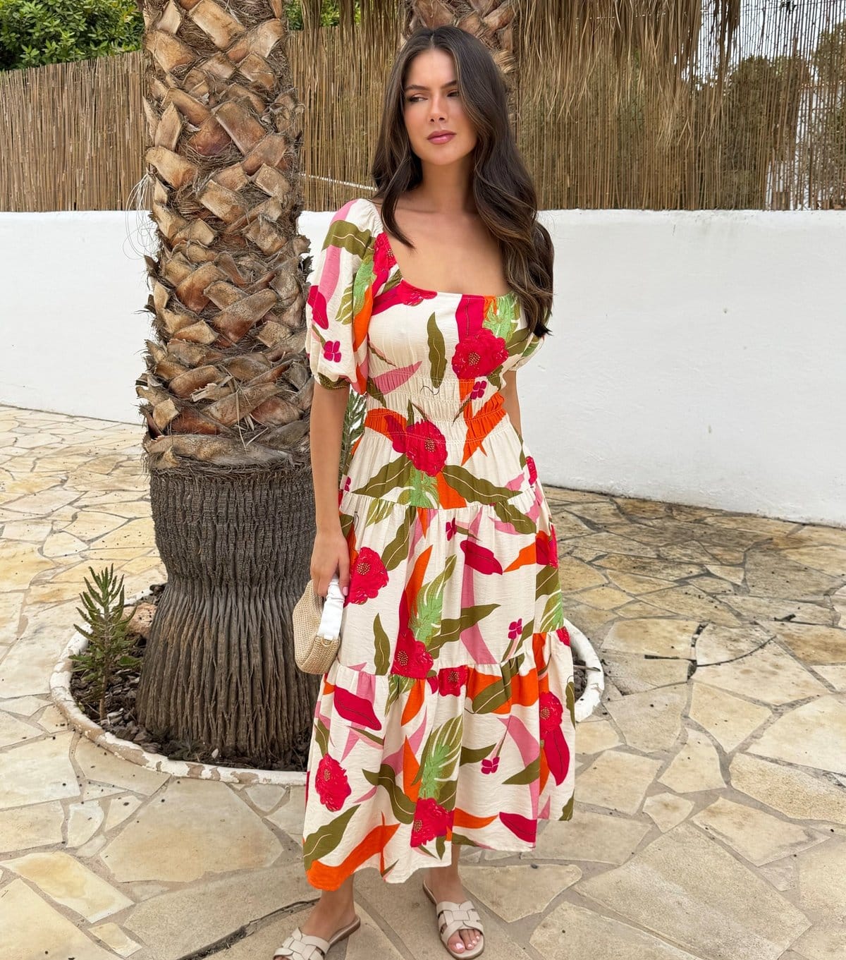 Women's Multicolour Shirred Waist Midi Dress AX Paris New Look